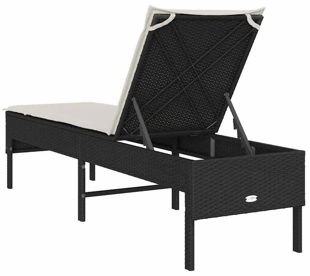 fekete polyrattan napozóágy párnával 55x200x44 cm