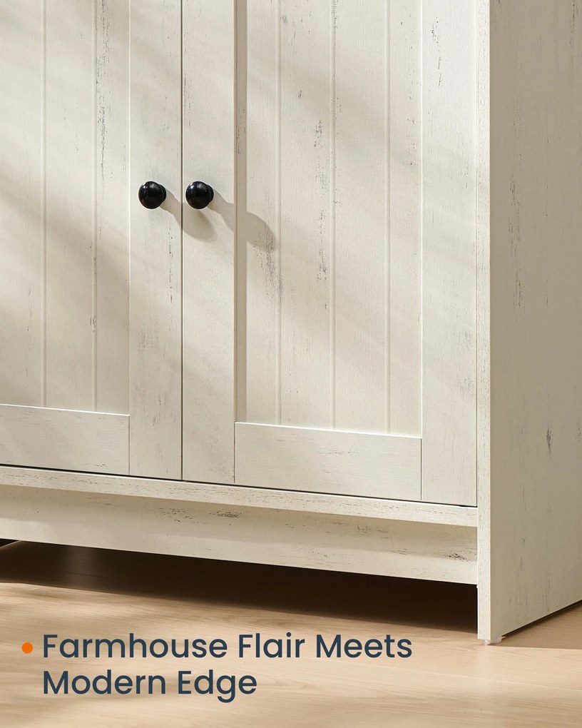 Rusztikus fehér mosdó alatti szekrény állítható polccal, szerszám nélkül