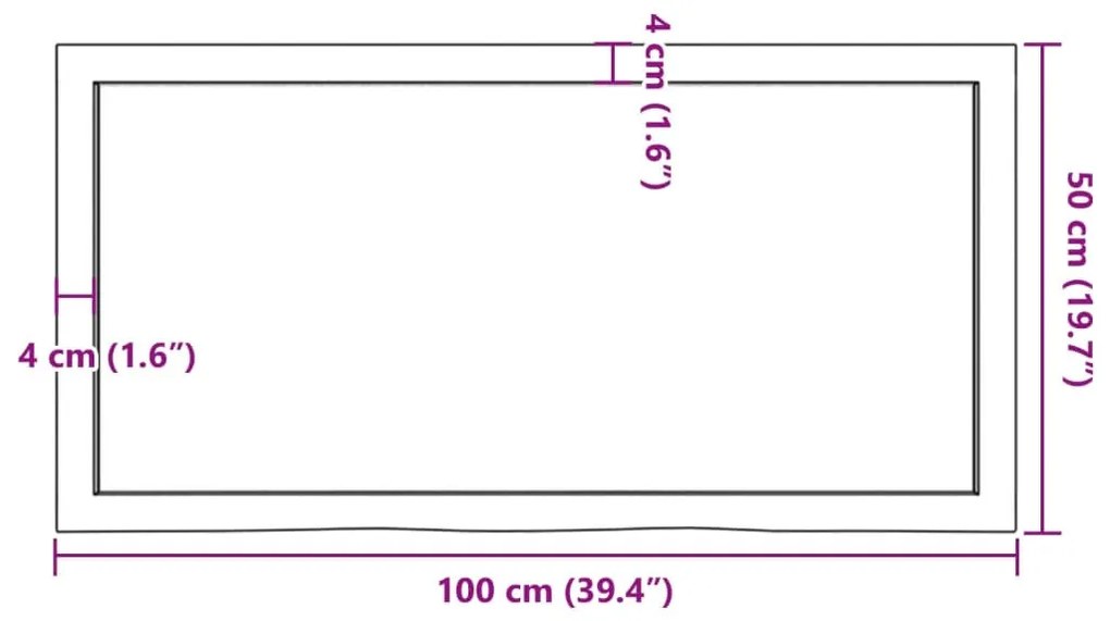 kezeletlen tömör fa fürdőszobai pult 100x50x(2-4) cm