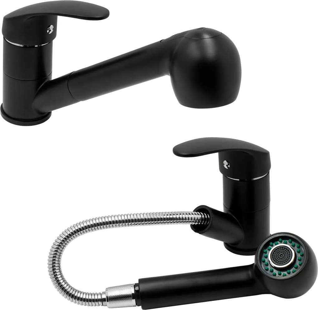 2 Funkciós Álló Konyhai Csaptelep Kihúzható Kifolyócsővel, Fekete