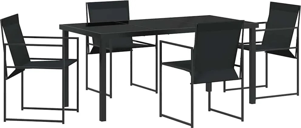 vidaXL Kert étkező szett 5 pcs Fekete Porszórt acél