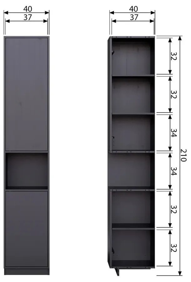 Fekete borovi fenyő moduláris szekrény 40x210 cm Finca – WOOOD