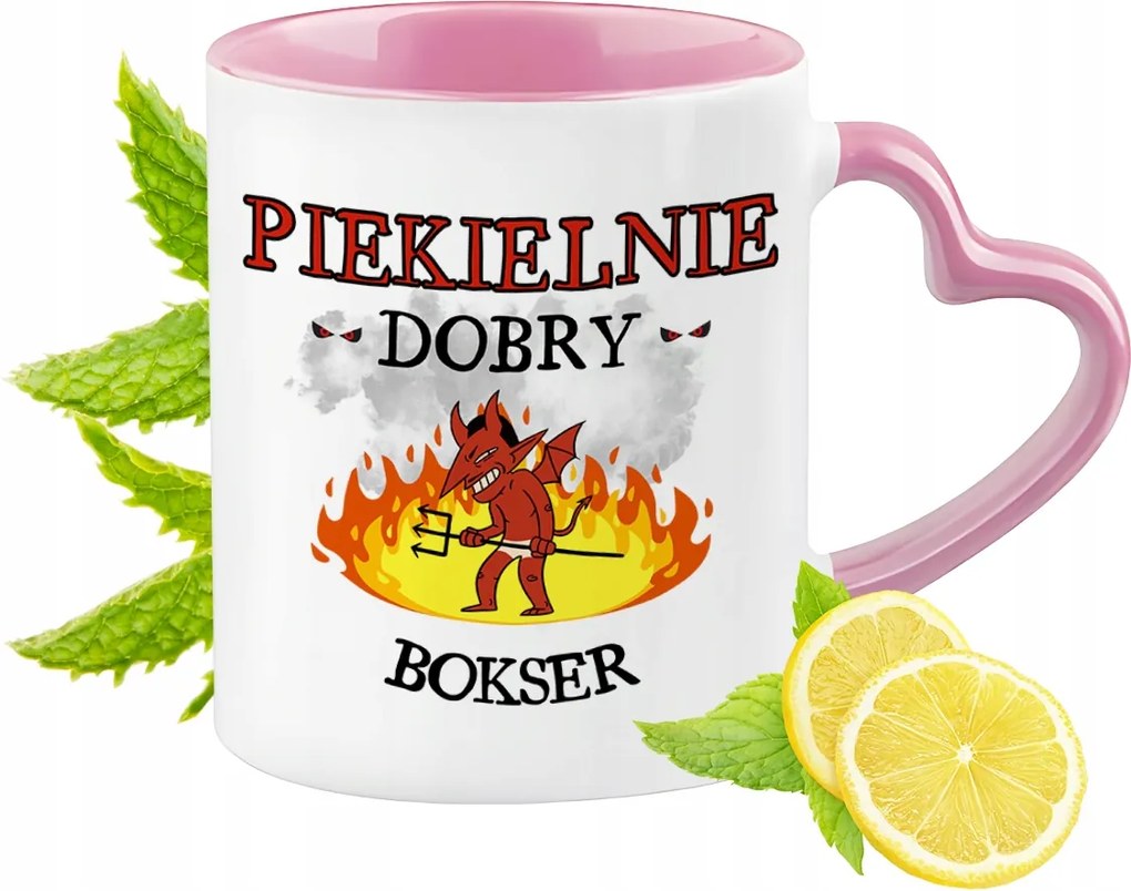 Boxer Bögre Rózsaszín Szív Alakú Füllel Kávé Ajándék