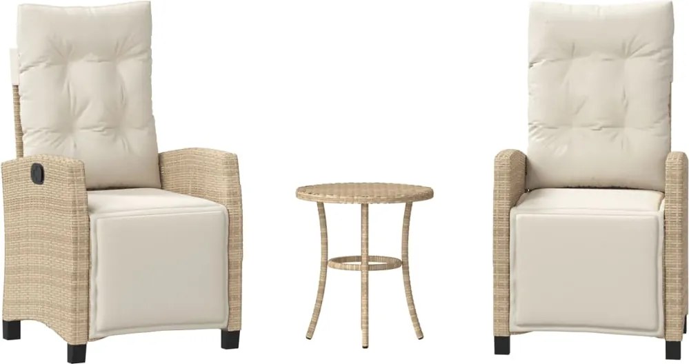 vidaXL 3 részes bézs polyrattan bisztrógarnitúra párnával