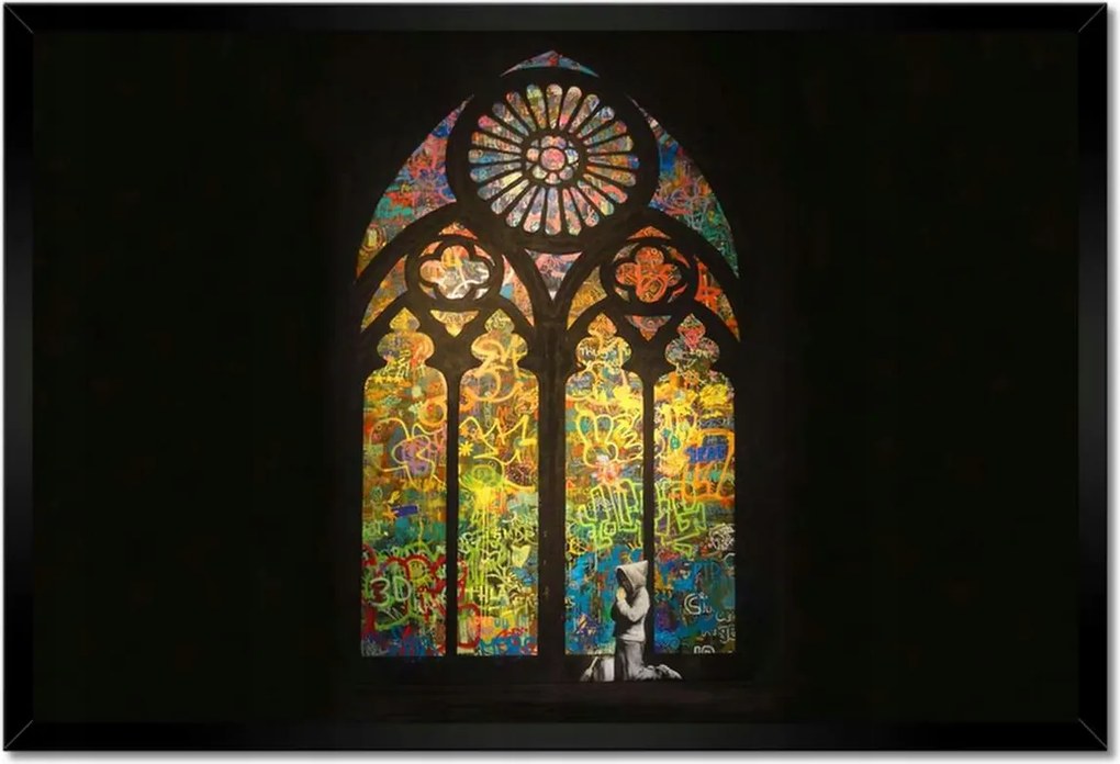 Poszterek keretben 60x40 Banksy ólomüveg templom