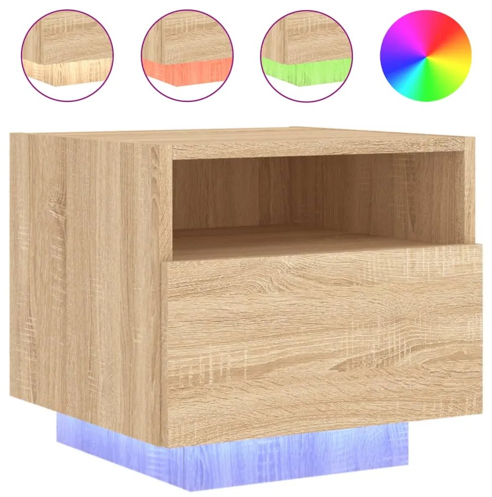 2 db sonoma tölgy színű éjjeliszekrény LED-ekkel 40x39x37 cm