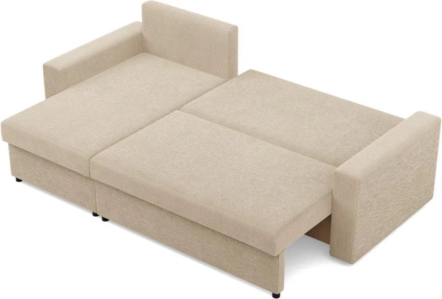 Zeus sarokkanapé, 2 ágyneműtartóval, egyenes kartámasz, kordbársony, univerzális oldal, bonell töltet, bézs