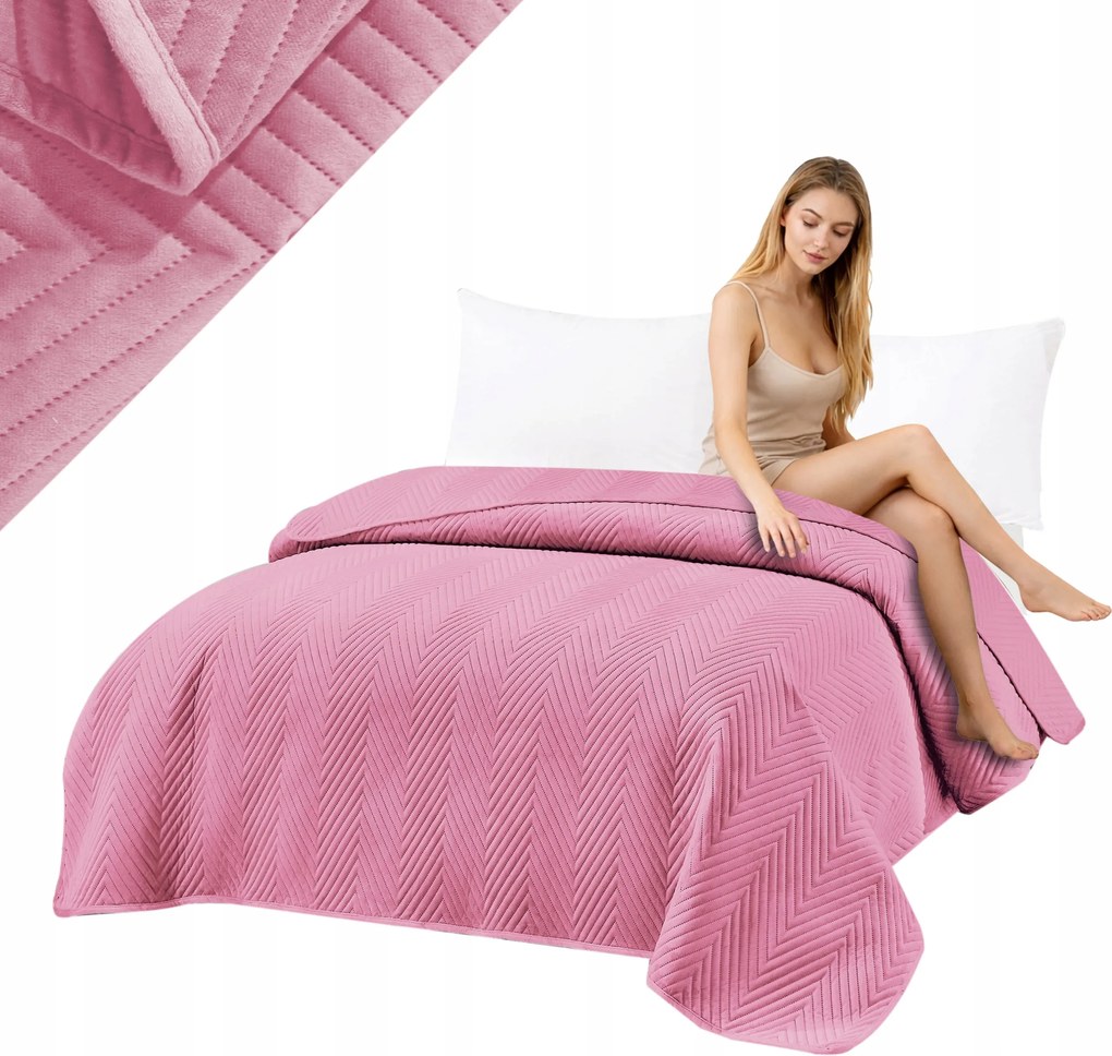 Ágytakaró 200x220 Velúr Rózsaszín Steppelt Halszálka Több színben