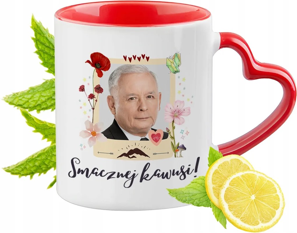 Jaroslaw Kaczynski Piros bögre szív alakú füllel Ajándék