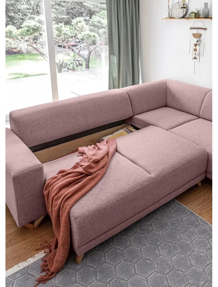 Rózsaszín kinyitható-tárolóhelyes sarokkanapé (jobb oldali-L alakú) Classy Sophie – Miuform