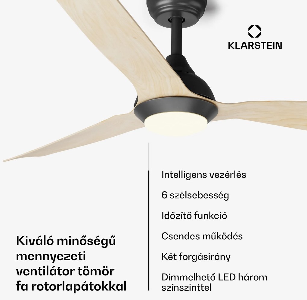 Klarstein Fiji Flow 2 az 1-ben Smart, mennyezeti ventilátor, Ø 132 cm, LED lámpa, távirányító, vezérlés applikáción keresztül, 2 menetirány