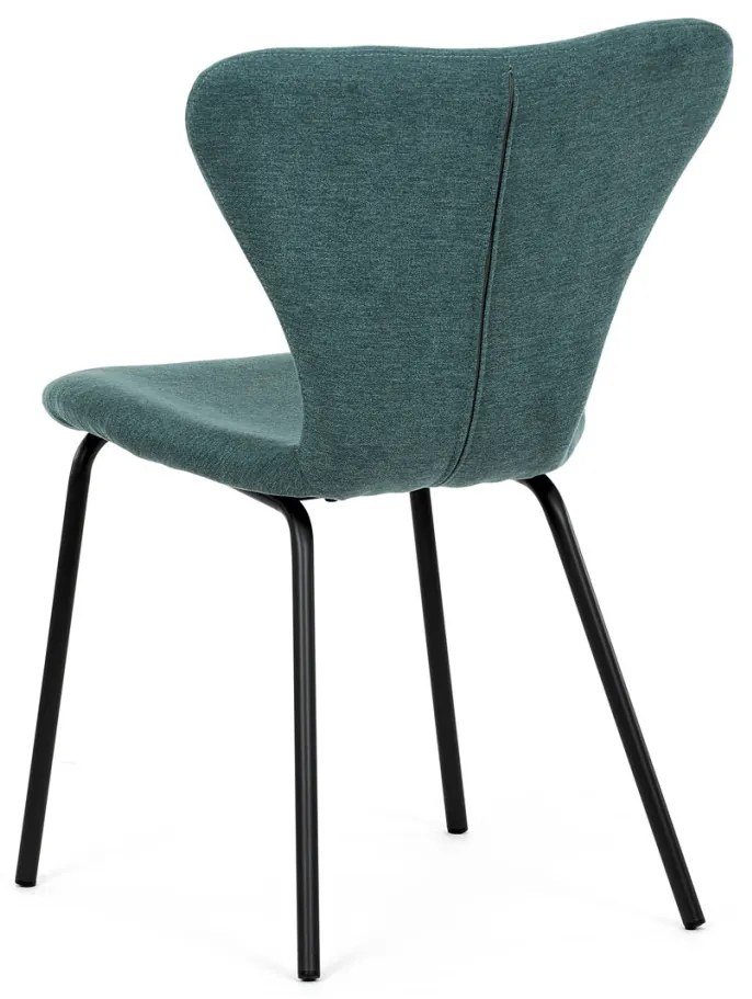 Scaun de sufragerie, material albastru, picioare metalice negre