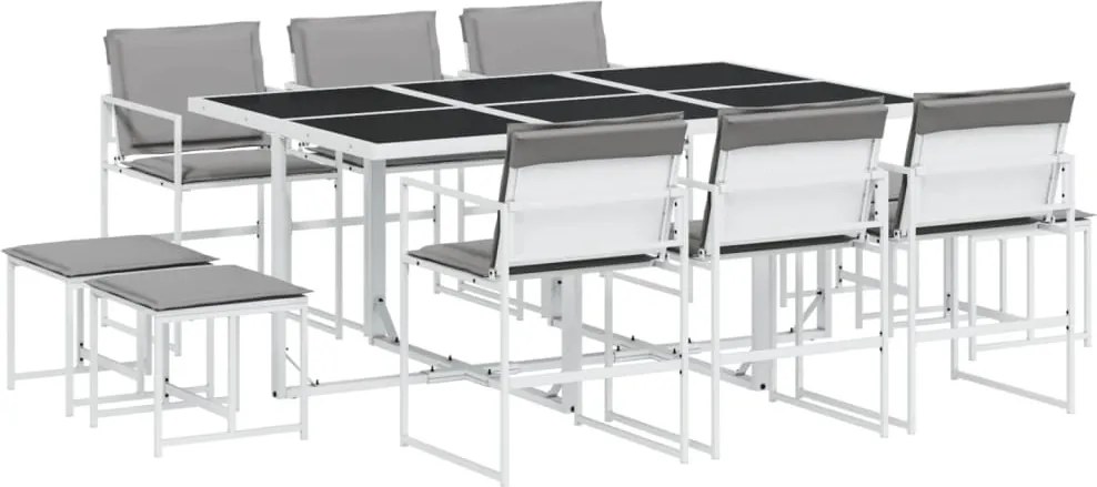 vidaXL 11 részes fehér textilén kerti étkezőgarnitúra párnákkal