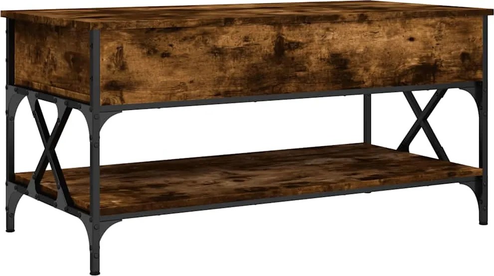 vidaXL füstös tölgy szerelt fa és fém dohányzóasztal 100 x 50 x 50 cm