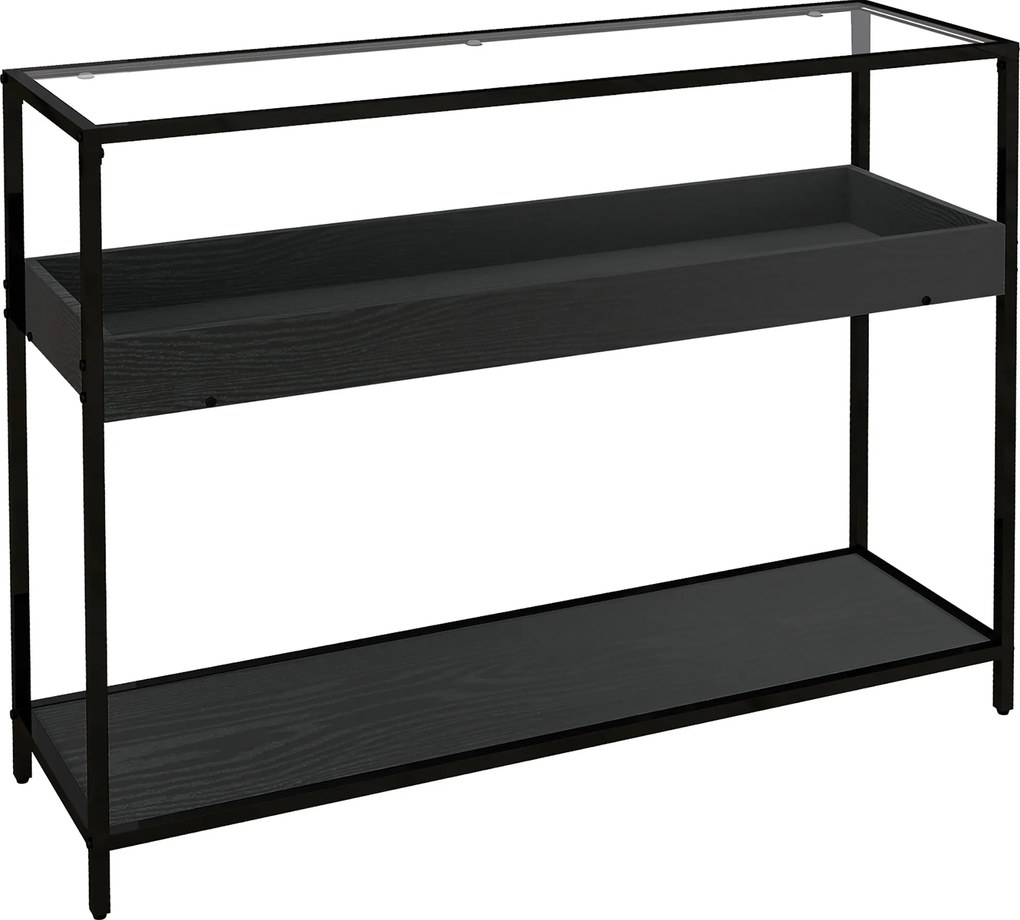 HOMCOM Konsole Asztal, Előtér Asztal 2 Polccal, Temperált Üveg Felső rész, 100 x 30 x 78 cm, Oldal Asztal, Kanapé Asztal, Térbeállóhoz, Kisméretű Tere