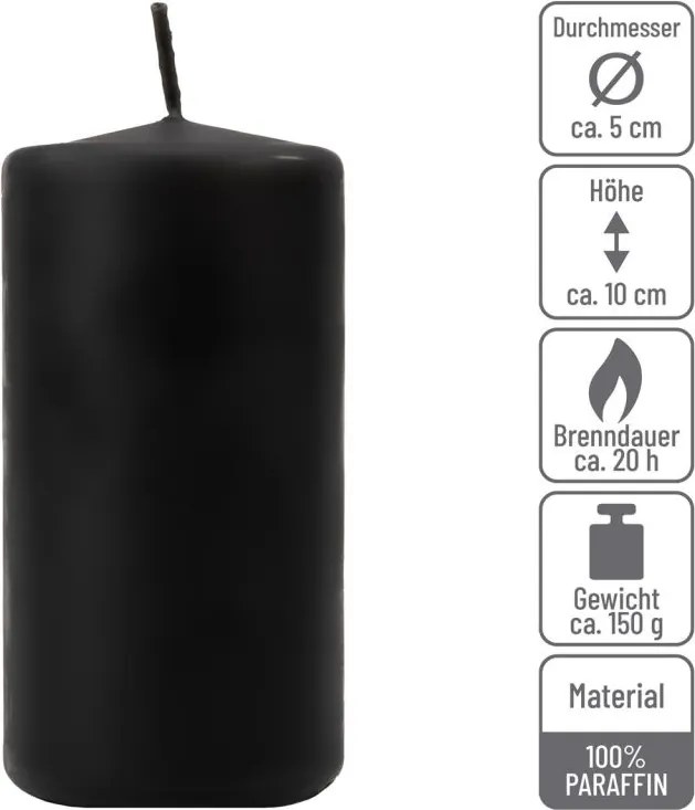 Gyertya készlet 10 cm Ø 5 cm 16 db fekete