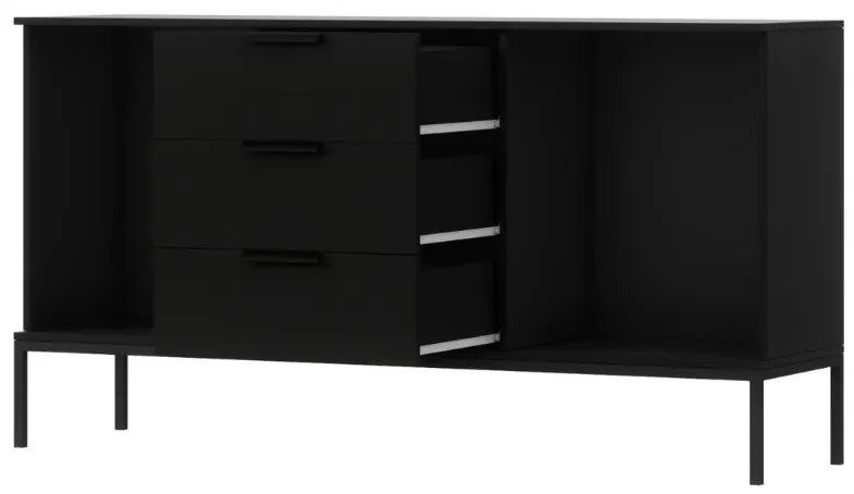 Komód MEORATI 150x40 cm, fekete/tölgy artisan