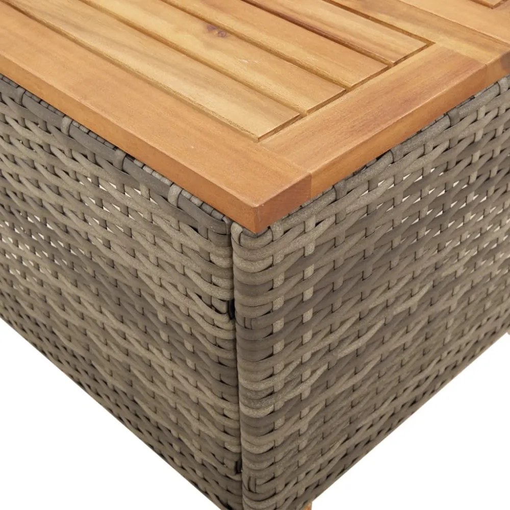 szürke polyrattan és akácfa kerti asztal 45 x 45 x 37 cm