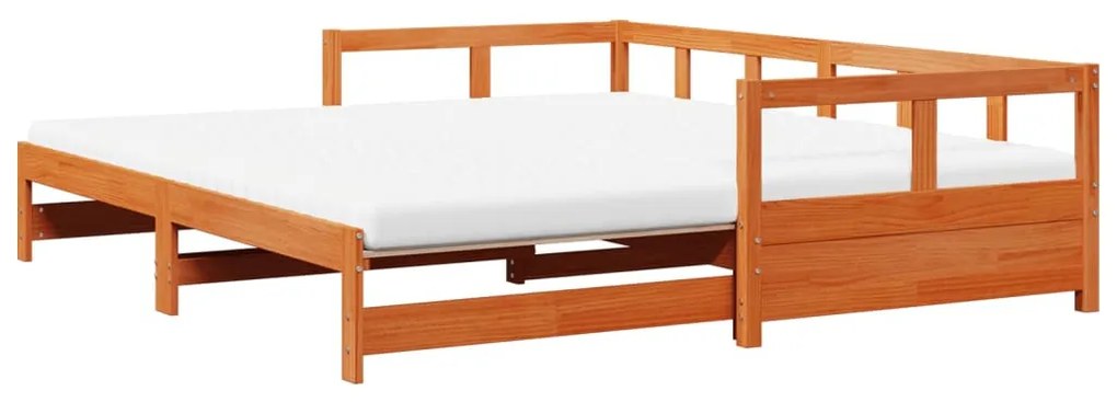 viaszbarna tömör fenyő kihúzható kanapéágy matracokkal 80x200cm