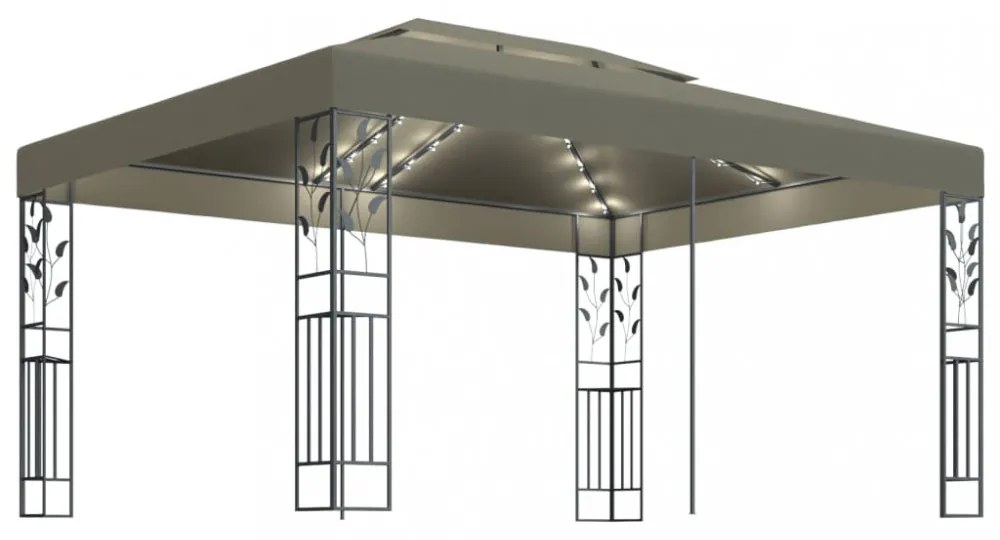 tópszínű dupla tetős pavilon LED fényfüzérrel 3 x 4 m