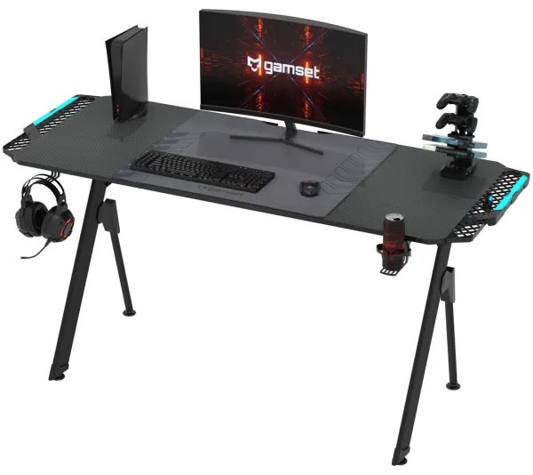 Gaming asztal FALCON LED RGB háttérvilágítással 156x60 cm fekete