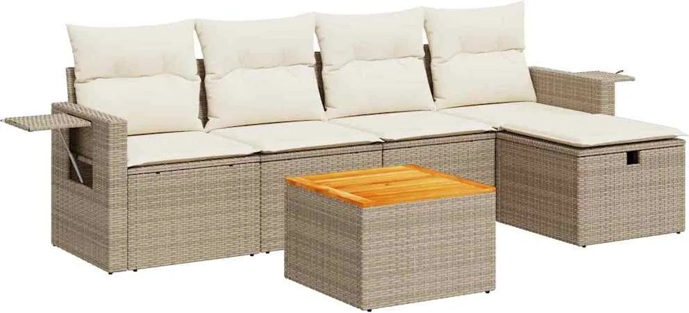 vidaXL 6 részes bézs polyrattan kerti ülőgarnitúra párnával