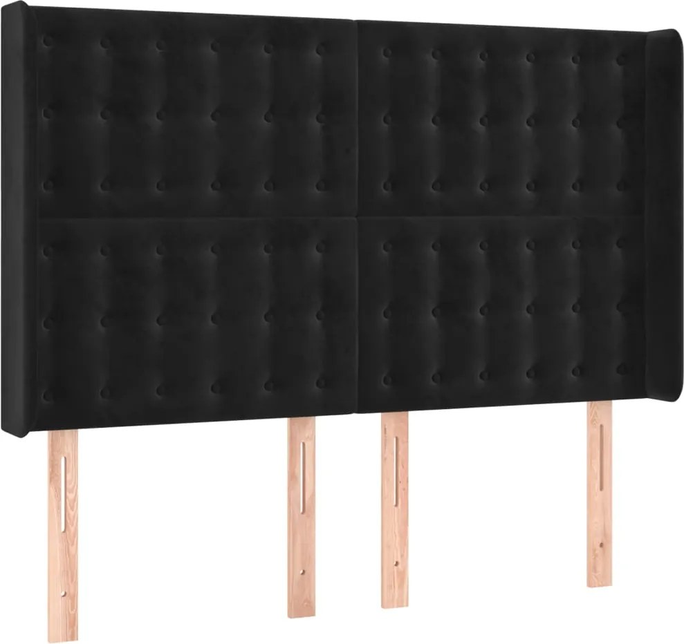 vidaXL fekete bársony fejtámla szárnyakkal 147x16x118/128 cm