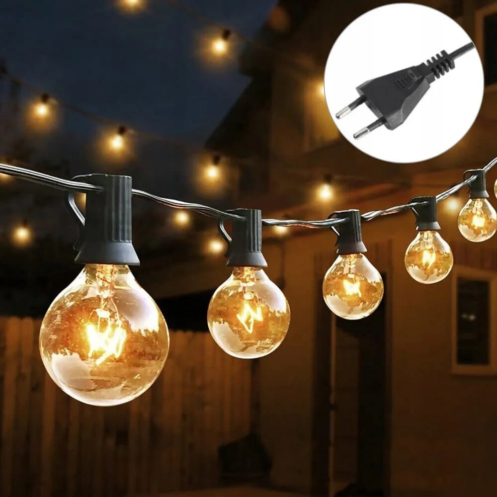 Kerti girland Lámpák Izzók Gömbök 15m wolfram fény