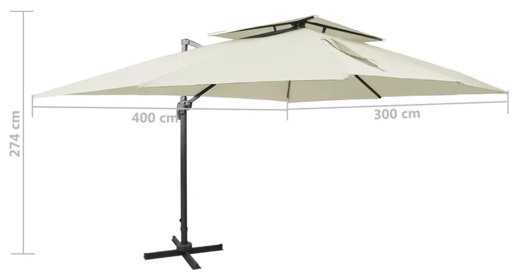 konzolos kerti napernyő dupla tetejű homokszínű anyagból 400 x 300 cm
