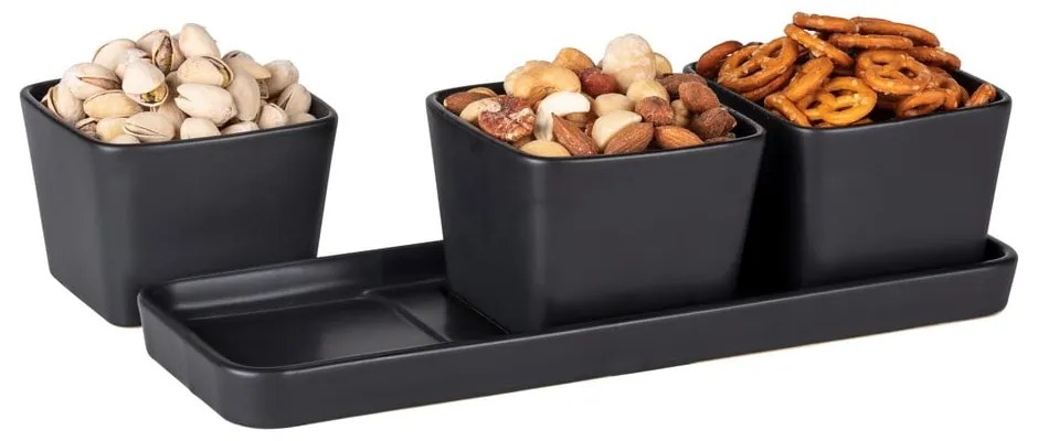 Matt fekete kerámia szervírozó tál készlet 3 db-os Snack &amp; Dip – Wenko