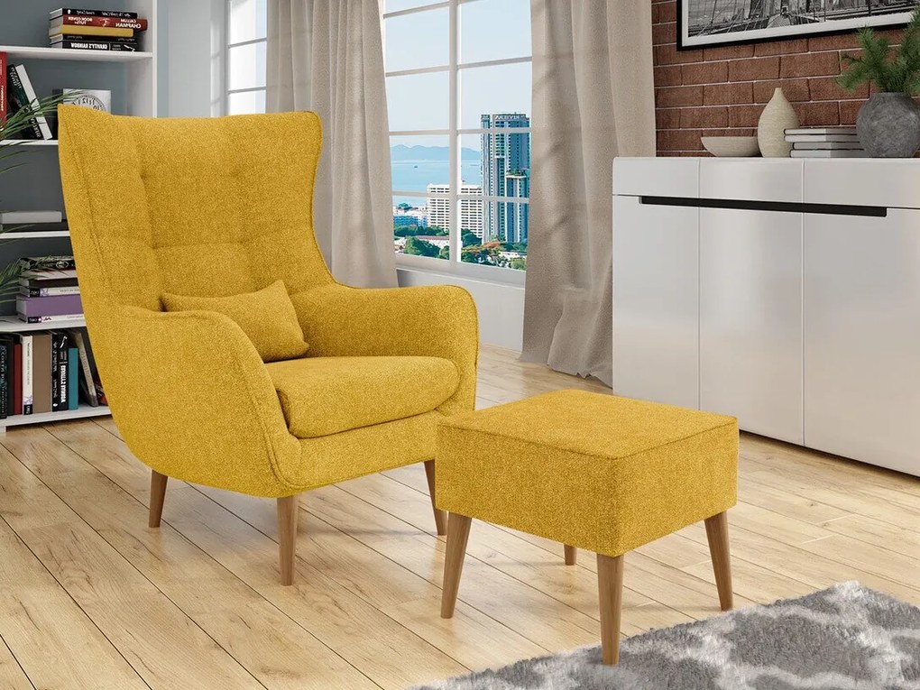 Fotel Comfivo 206Sárga, 106x80x95cm, Kárpit, Lábak: Fa