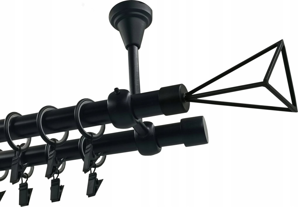 Dupla függönykarnis Fém Mennyezeti 19+19mm Fekete Matt 360cm Geometric