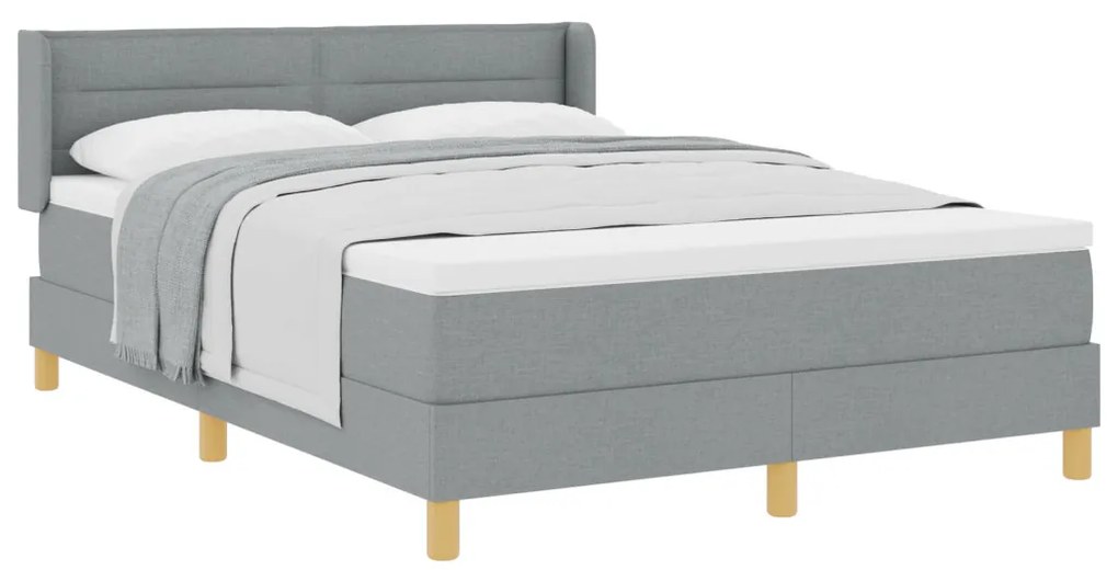 Boxspring ágy matraccal, világosszürke, 140x190 cm, szövet.