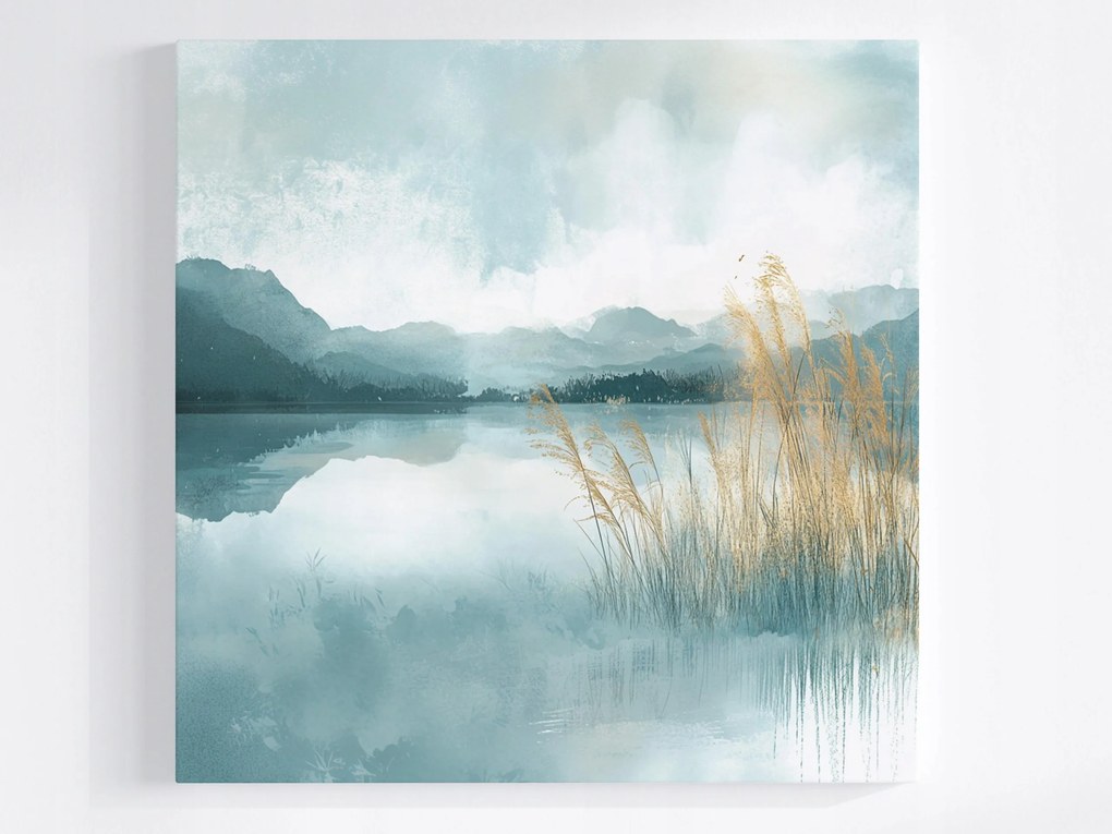 Vászonkép Canvas Tájkép Hegyek Tó Nád Köd 40x40