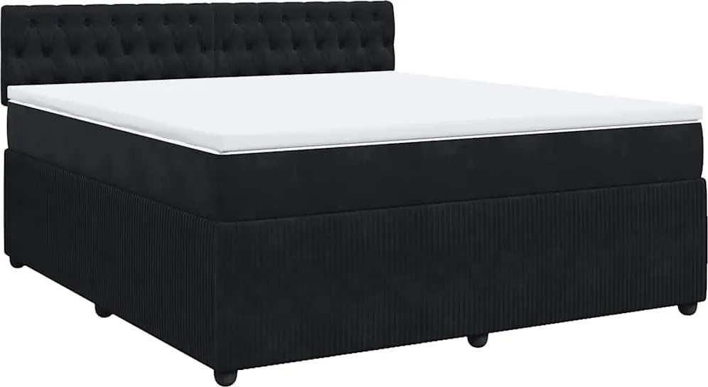 vidaXL fekete bársony rugós ágy matraccal 180x200 cm