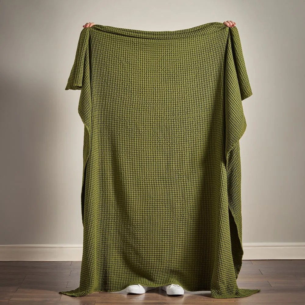 Zöld pamut takaró 150x200 cm Jaipur Chunky Waffle – Pineapple Elephant