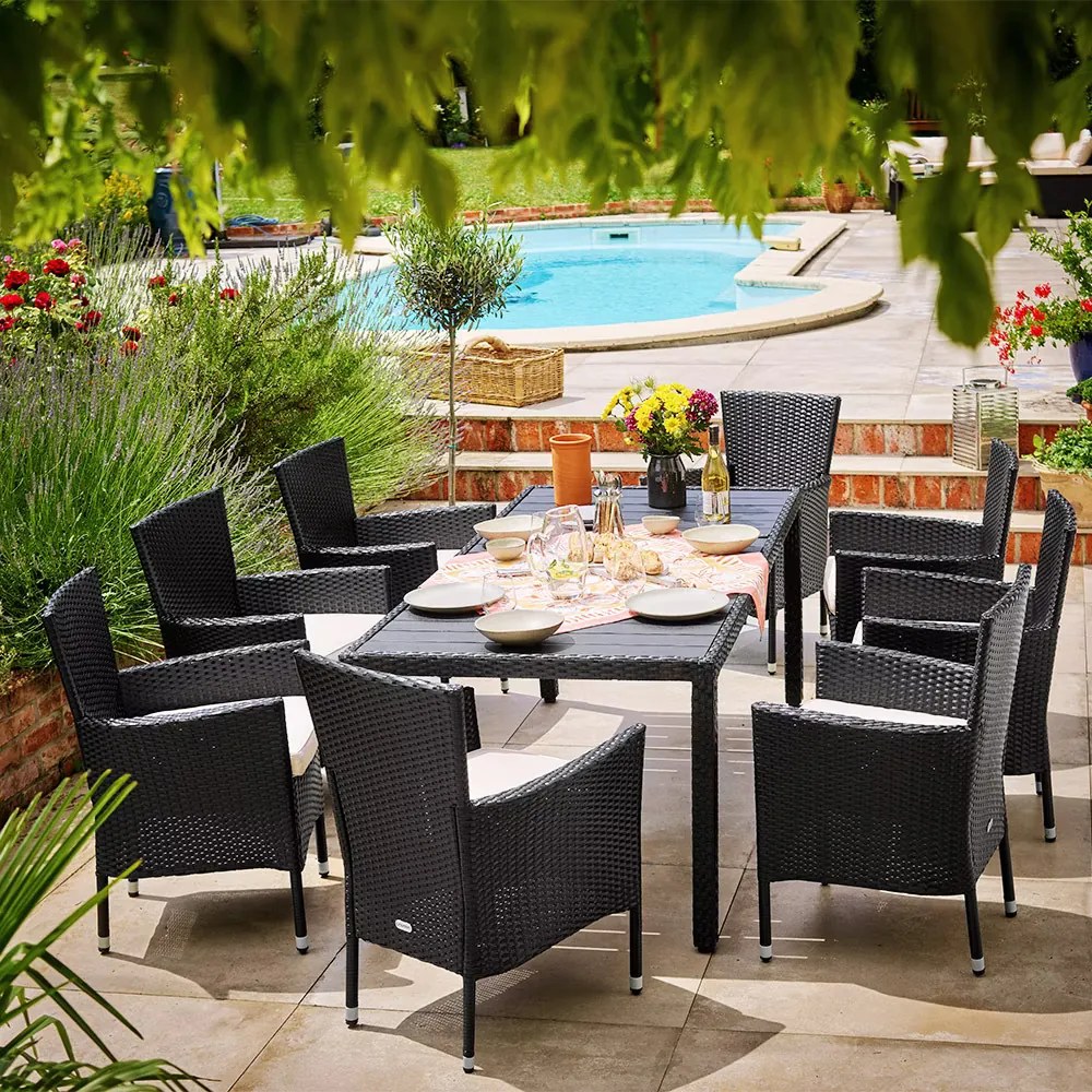 Deuba polyrattan fotel 2 darabos - fekete/krémszínű párnák