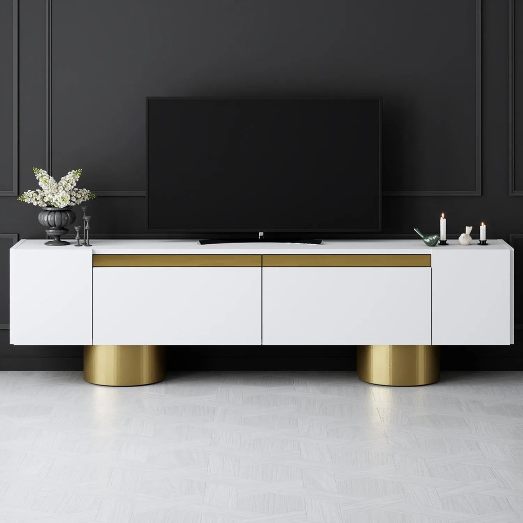 TV szekrény Bohem - White, Gold