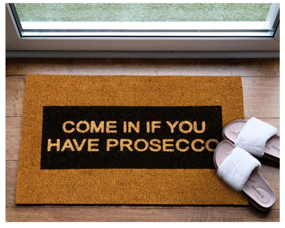 Come In If You Have Prosecco Glitter természetes kókuszrost lábtörlő, 40 x 60 cm - Artsy Doormats
