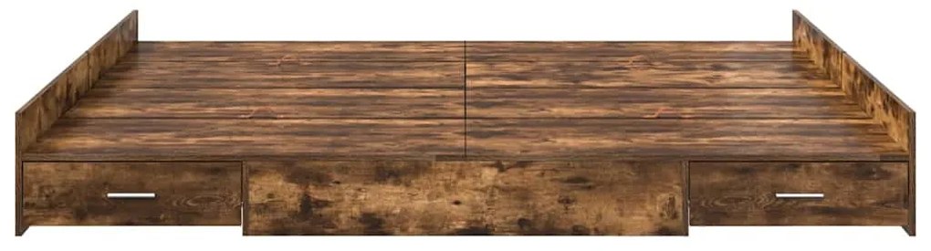 Ágykeret tárolóval fiókkal Füstölt tölgy 200 x 200 cm Faanyag
