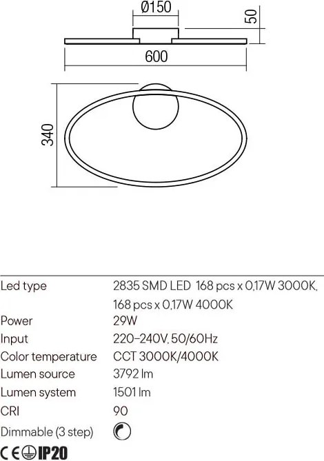 REDO 01-3333 LEO Kerek Mennyezeti Lámpa LED IP20