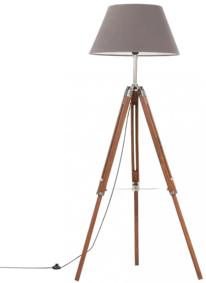 mézbarna-szürke háromlábú tömör tíkfa állólámpa 141 cm
