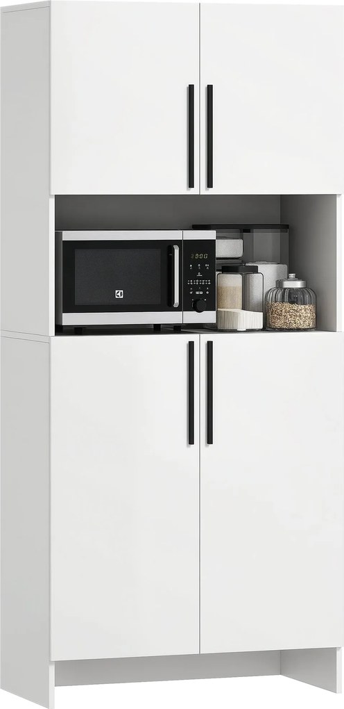 HOMCOM Konyhai Szekrény Étkezőszekrény Munkaasztallal, 2 Ajtóval, 2 Szekrénnyel, Magas Szekrény Silent Zsanérokkal, Mikrohullámú Szekrény Modern Dizáj