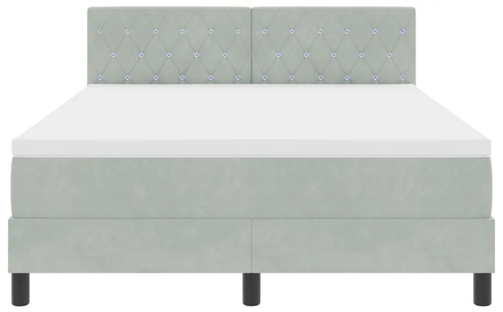 vidaXL LED Box Spring Ágy matracmal Világosszürke 160 x 200 cm Bársony