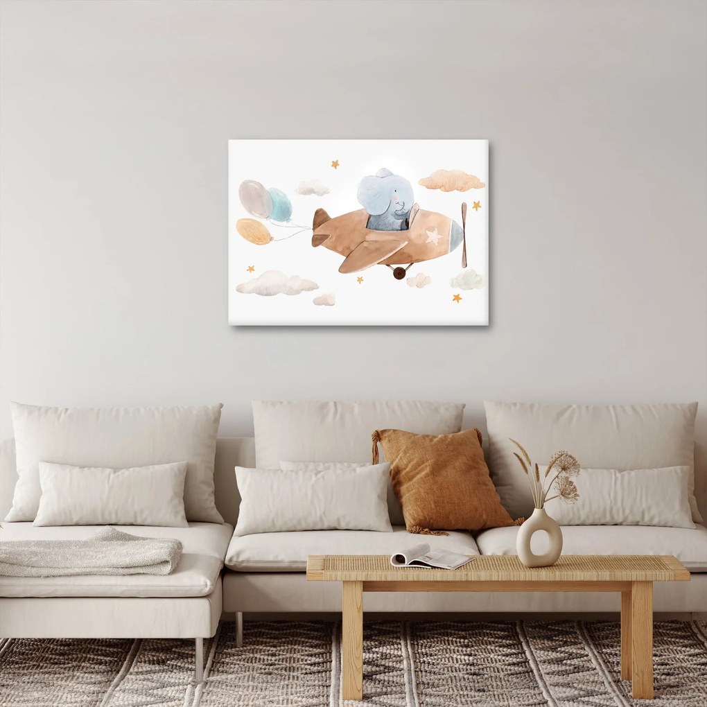 Kép - Akvarell elefánt egy repülőgépen (70x50 cm)