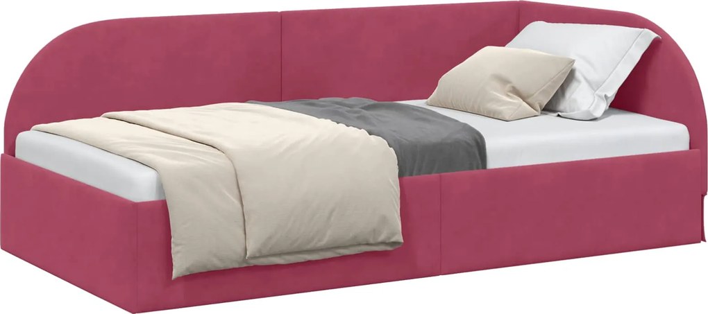 vidaXL Sarokágy keret fejtámlával Bordó 80 cm x 200 cm Bársony