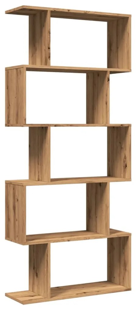 5 szintes kézműves tölgy fa elválasztó könyvespolc 70x24x161 cm