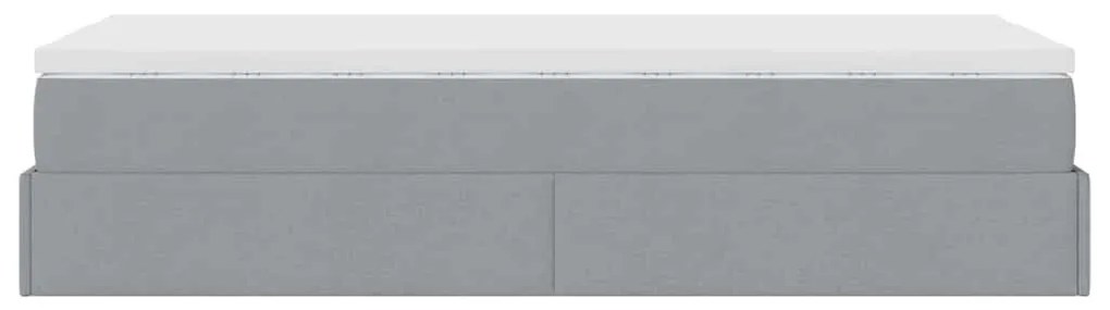 Ottomán ágykeret matraccal világosszürke 90x190cm szövet