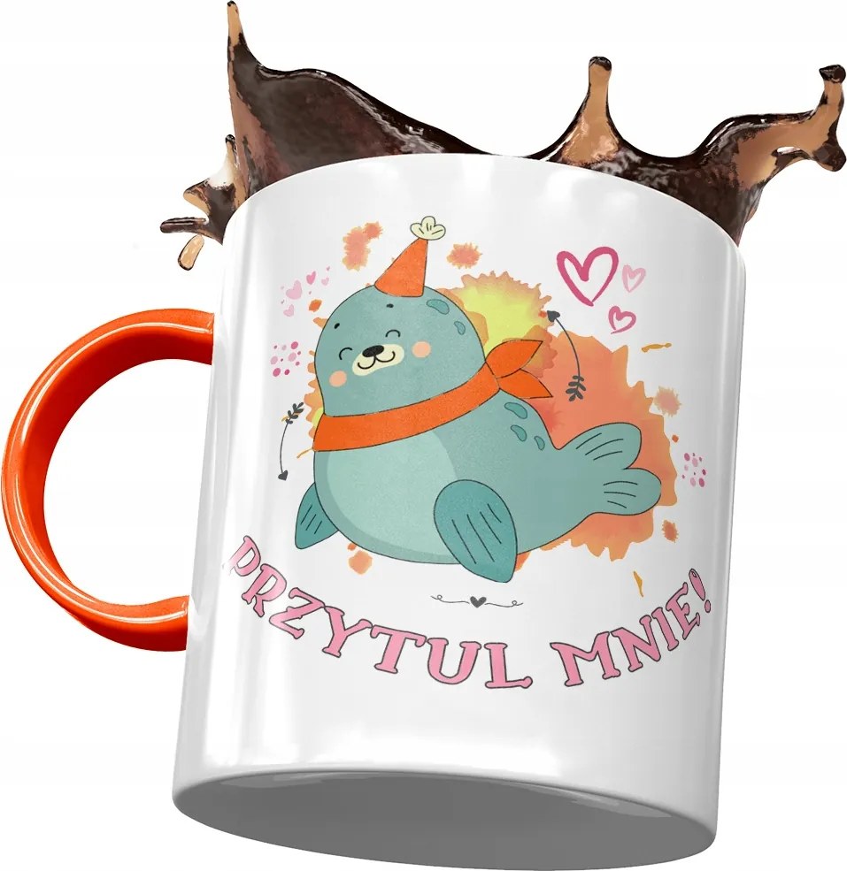 Narancssárga bögre fóka ajándék fényképes nyomtatással