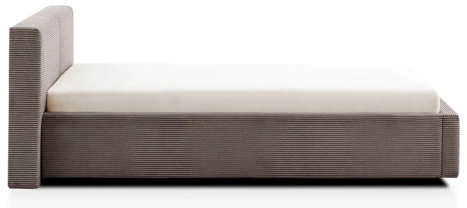 Világosbarna kárpitozott ágyneműtartós franciaágy ágyráccsal 140x200 cm Cube – Meise Möbel